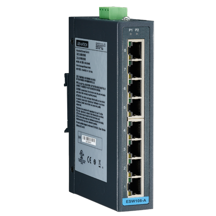 8 FE Unmanaged Industrial Ethernet Switch with Wide Temperature Low VAC Power Input